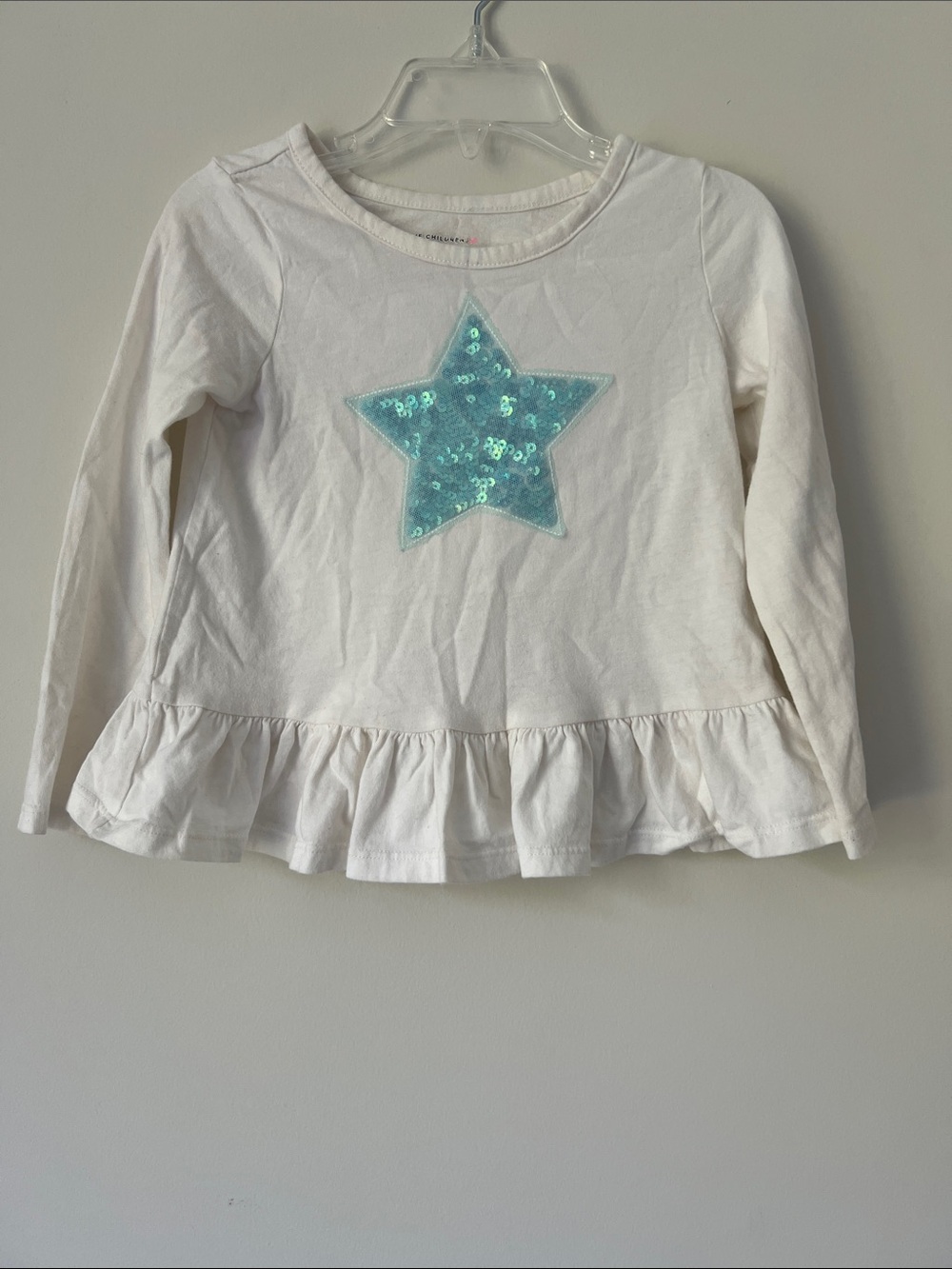 The Children's Place White Long Sleeve Tee with Aqua Sequin Star